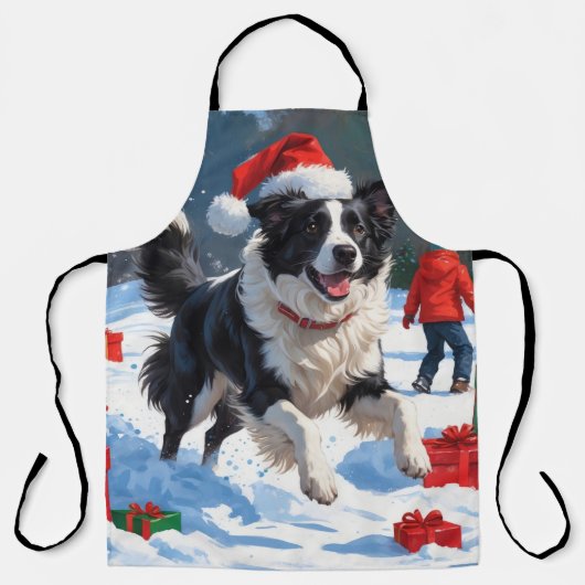 Border Collie Weihnachts-Schneeszene Schürze (Vorderseite)