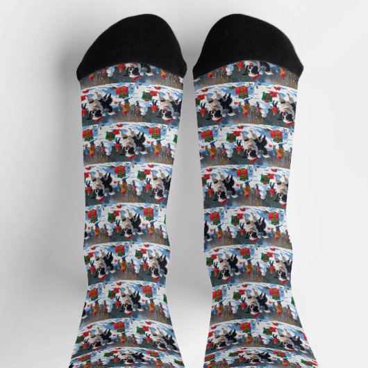 Border Collie Weihnachts-Schneeszene Socken (Oben)