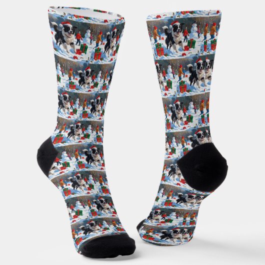Border Collie Weihnachts-Schneeszene Socken (Gewinkelt)