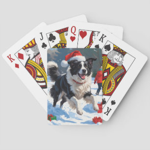 Border Collie Weihnachts-Schneeszene Spielkarten