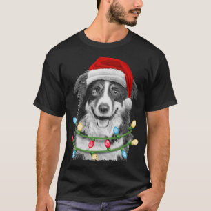 Border Collie Weihnachtsbaum Lichter Xmas Hund T-Shirt