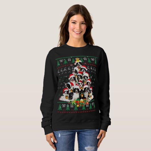 Border Collie Weihnachtsbaum Ugly Sweater Dog Pupp Sweatshirt (Vorne ganz)