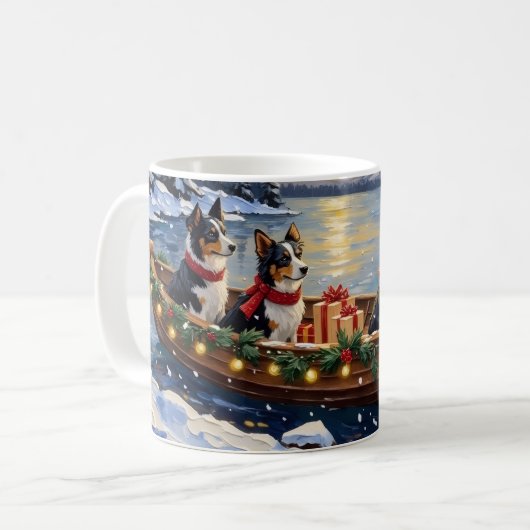 Border Collie Weihnachtsboot Urlaub Kaffeetasse (Vorderseite Links)