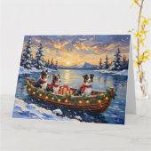 Border Collie Weihnachtsboot Urlaub Karte (Gelbe Blume)