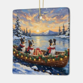 Border Collie Weihnachtsboot Urlaub Keramikornament (Links)
