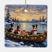 Border Collie Weihnachtsboot Urlaub Keramikornament (Rückseite)