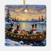 Border Collie Weihnachtsboot Urlaub Keramikornament (Vorderseite)