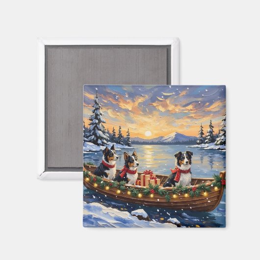 Border Collie Weihnachtsboot Urlaub Magnet (Vorderseite/Rückseite)