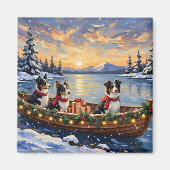 Border Collie Weihnachtsboot Urlaub Magnet (Vorne)
