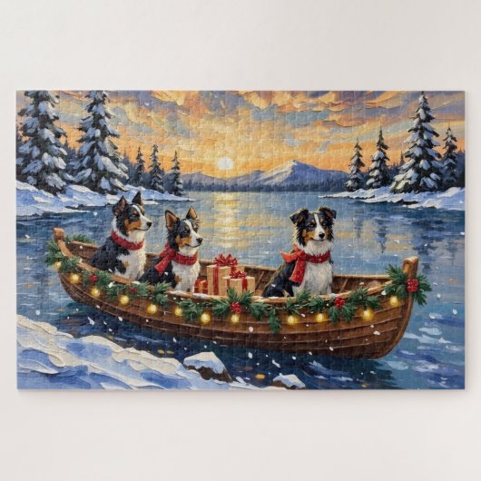 Border Collie Weihnachtsboot Urlaub Puzzle (Horizontal)