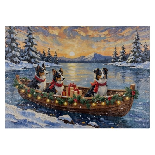Border Collie Weihnachtsboot Urlaub Schneidebrett (Vorderseite)