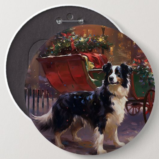 Border Collie Weihnachtsfeiertag Button (Vorne & Hinten)