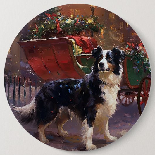 Border Collie Weihnachtsfeiertag Button (Vorderseite)