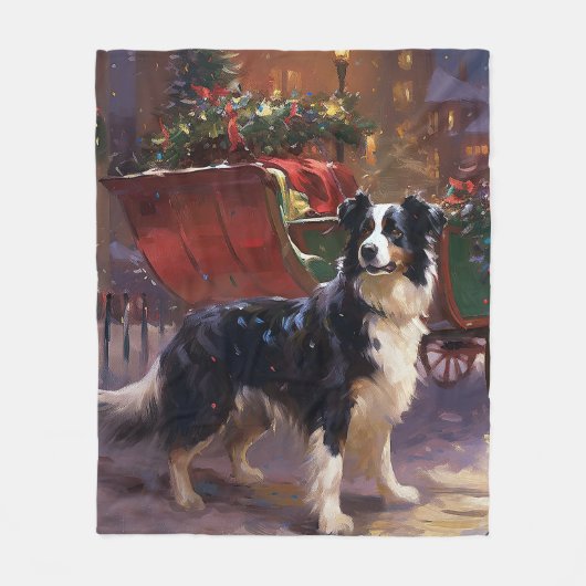 Border Collie Weihnachtsfeiertag Fleecedecke (Vorderseite)