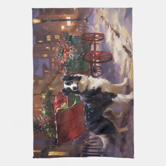 Border Collie Weihnachtsfeiertag Geschirrtuch (Vertikal)