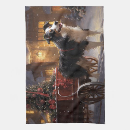 Border Collie Weihnachtsfeiertag Geschirrtuch (Vertikal)