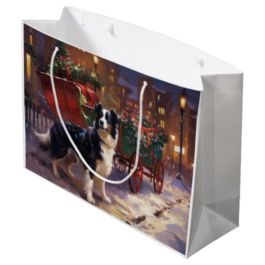 Border Collie Weihnachtsfeiertag Große Geschenktüte (Rückseite Schrägansicht)