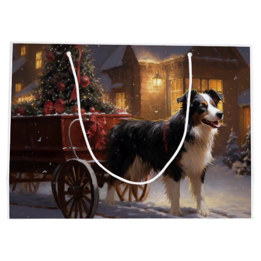 Border Collie Weihnachtsfeiertag Große Geschenktüte (Rückseite)