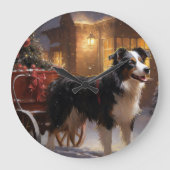 Border Collie Weihnachtsfeiertag Große Wanduhr (Vorderseite)