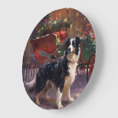 Border Collie Weihnachtsfeiertag Große Wanduhr (Winkel)