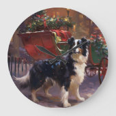 Border Collie Weihnachtsfeiertag Große Wanduhr (Vorderseite)