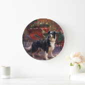 Border Collie Weihnachtsfeiertag Große Wanduhr (Zuhause)
