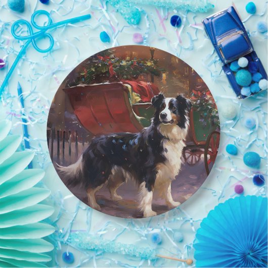 Border Collie Weihnachtsfeiertag Pappteller (Party)