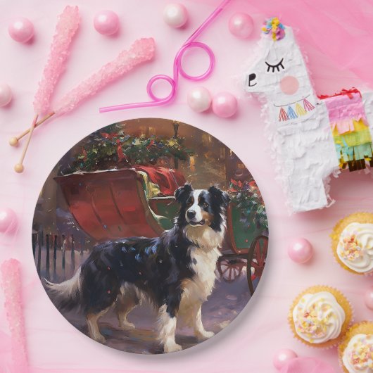 Border Collie Weihnachtsfeiertag Pappteller (Party)