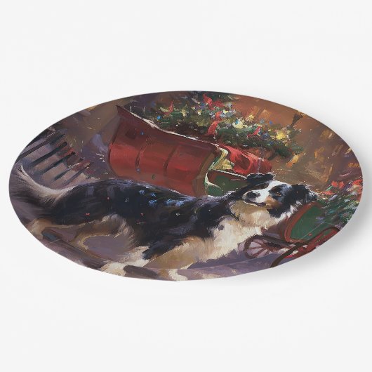Border Collie Weihnachtsfeiertag Pappteller (Schrägansicht)