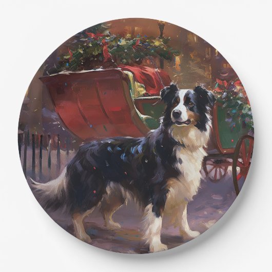 Border Collie Weihnachtsfeiertag Pappteller (Vorderseite)