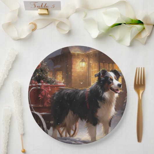 Border Collie Weihnachtsfeiertag Pappteller (Hochzeit)
