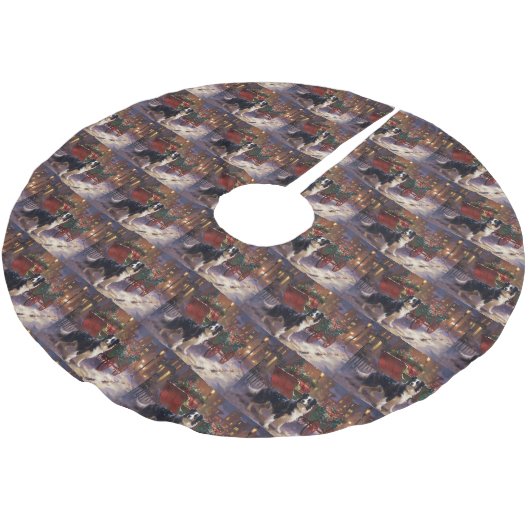 Border Collie Weihnachtsfeiertag Polyester Weihnachtsbaumdecke (Schrägansicht)