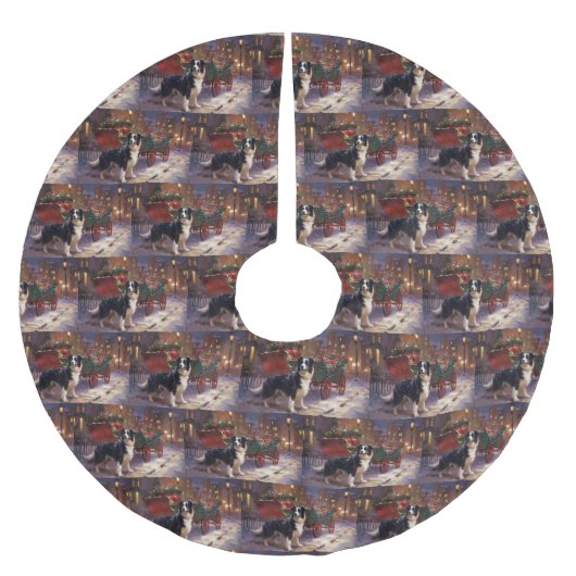 Border Collie Weihnachtsfeiertag Polyester Weihnachtsbaumdecke (Vorderseite)