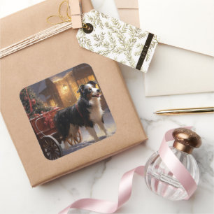 Border Collie Weihnachtsfeiertag Quadratischer Aufkleber