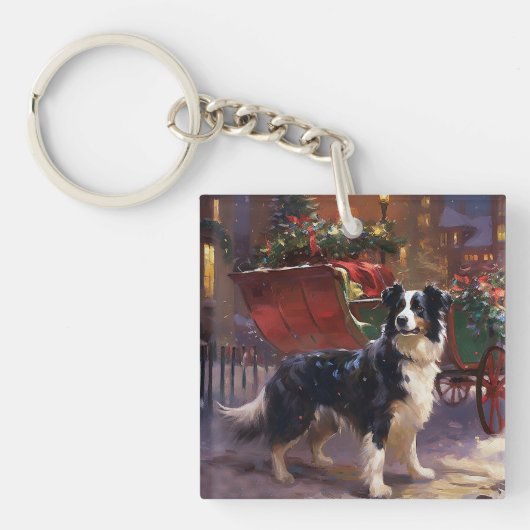 Border Collie Weihnachtsfeiertag Schlüsselanhänger (Vorderseite)