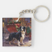 Border Collie Weihnachtsfeiertag Schlüsselanhänger (Rückseite)