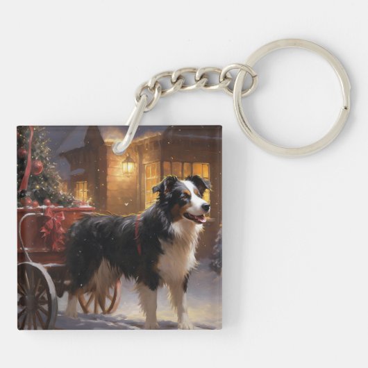 Border Collie Weihnachtsfeiertag Schlüsselanhänger (Rückseite)