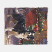 Border Collie Weihnachtsfest Saison Fleecedecke (Vorderseite (Horizontal))
