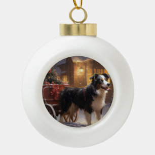 Border Collie Weihnachtsfest Saison Keramik Kugel-Ornament