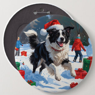 Border Collie Weihnachtsfestliche Schneeszene Button