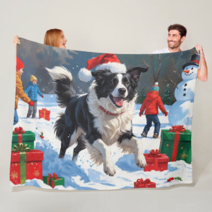 Border Collie Weihnachtsfestliche Schneeszene Fleecedecke