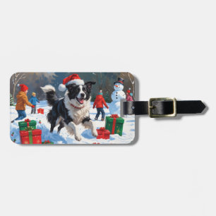 Border Collie Weihnachtsfestliche Schneeszene Gepäckanhänger