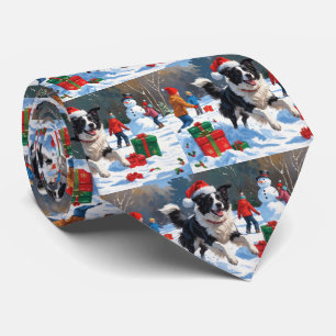 Border Collie Weihnachtsfestliche Schneeszene Krawatte