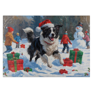 Border Collie Weihnachtsfestliche Schneeszene Schneidebrett