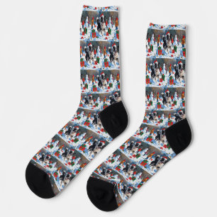 Border Collie Weihnachtsfestliche Schneeszene Socken