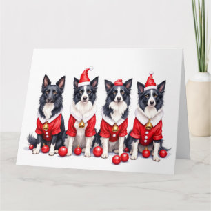 Border Collie Weihnachtskleid Santa Hut Karte