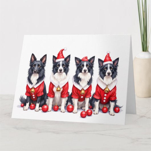 Border Collie Weihnachtskleid Santa Hut Karte (Vorderseite)