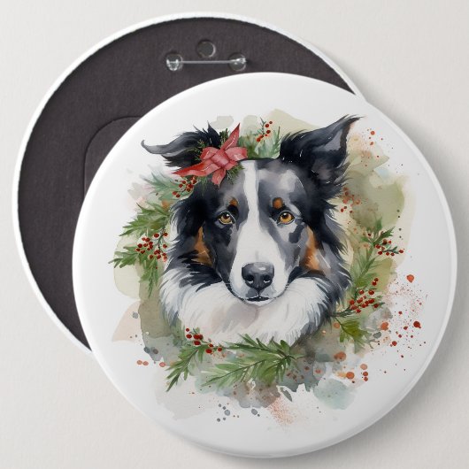 Border Collie Weihnachtsmann Festliche Jungfrau Button (Vorne & Hinten)