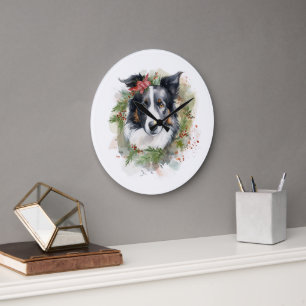 Border Collie Weihnachtsmann Festliche Jungfrau Große Wanduhr
