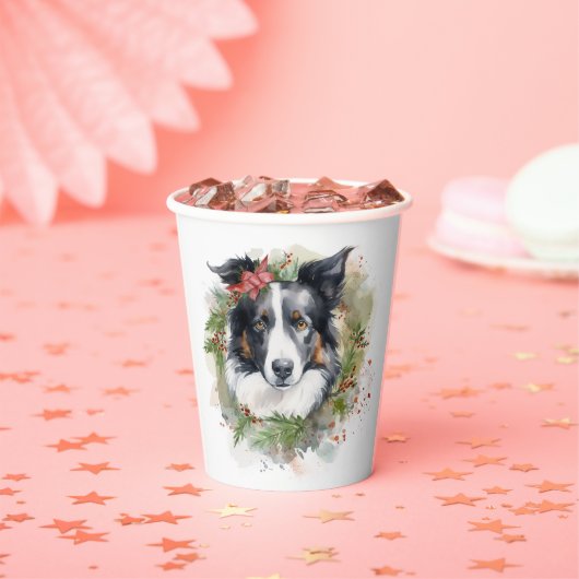 Border Collie Weihnachtsmann Festliche Jungfrau Pappbecher (Insitu)